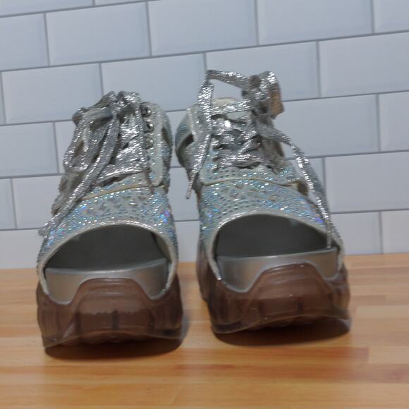 Anthony Wang Platform Sandals Silver Cutout Bedazzled Wedge Y2K 35 (US 4-4.5) - Picture 4 of 14